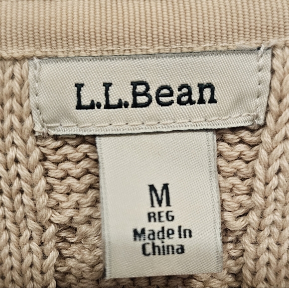 NWOT L.L. Bean Women's 100% Cotton Cable Knit Fisherman Tan Crewneck Sweater-M - Picture 7 of 10
